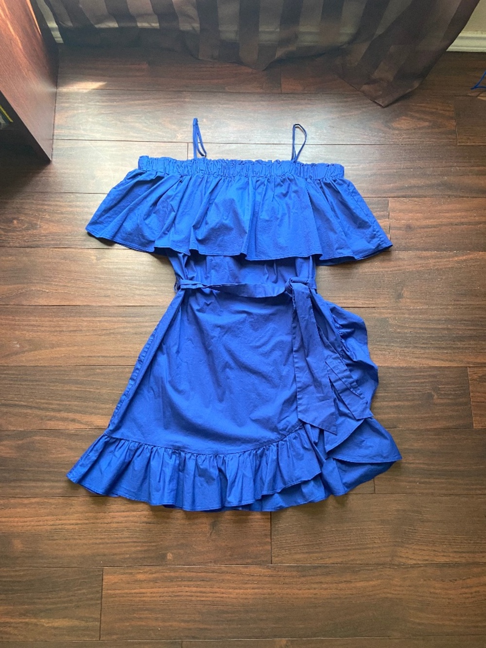 WHO WHAT WEAR Romantic Mini Dress Cotton Spandex Cobalt Blue  M